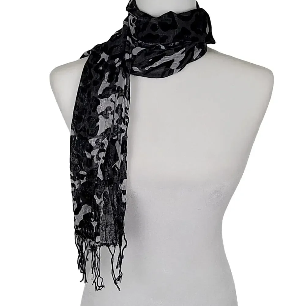 Leopard Print Scarf/Wrap Black Gray and White 64